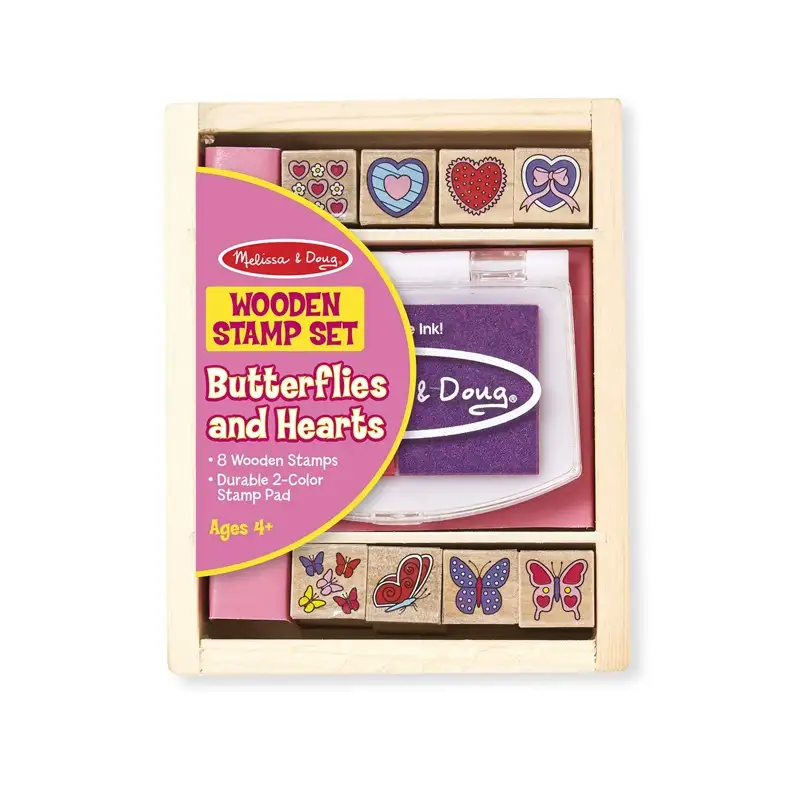 Melissa & Doug Arte Y Manualidad 12415 Conjunto De Sellos De Madera De Mariposas Y Corazones