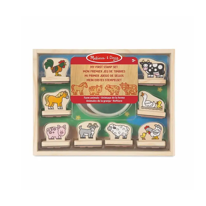 Melissa & Doug Conjunto De Sellos De Madera De Animales De Granja