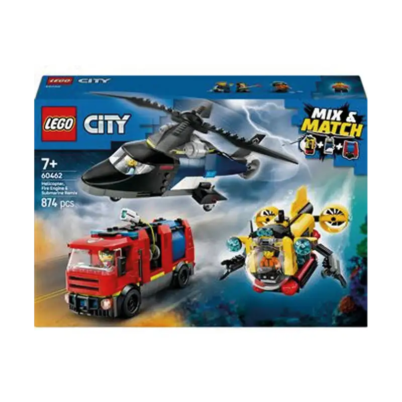 Lego City 60462 Set Helicóptero, Camión De Bomberos Y Submarino